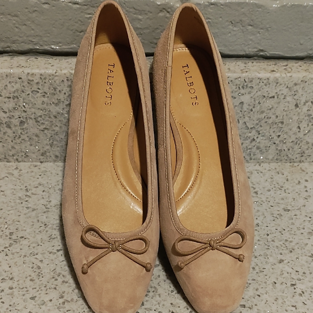 Talbots Beige Suede Flats with Bow Detail